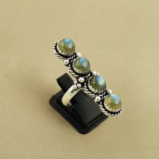 Natural Labradorite Sterling Silver Plated Handmade Ring - Size 7.5