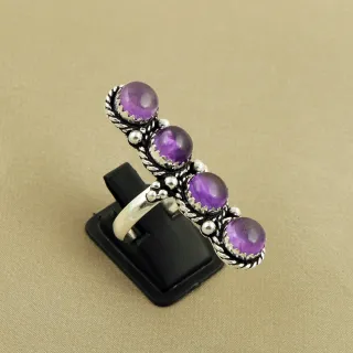 Natural Amethyst Sterling Silver Plated Handmade Ring - Size 9