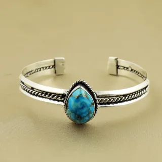 Natural Kingman Turquoise Sterling Silver Plated Handmade Cuff Bangle