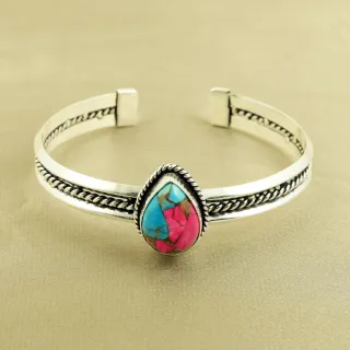 Natural Cotton Candy Sterling Silver Plated Handmade Cuff Bangle