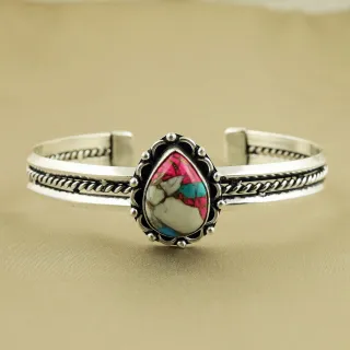 Natural Cotton Candy Sterling Silver Plated Handmade Cuff Bangle