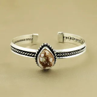 Natural Wild Horse Sterling Silver Plated Handmade Cuff Bangle