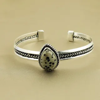 Natural Dalmatian Jasper Sterling Silver Plated Handmade Cuff Bangle