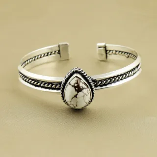 Natural Wild Horse Sterling Silver Plated Handmade Cuff Bangle