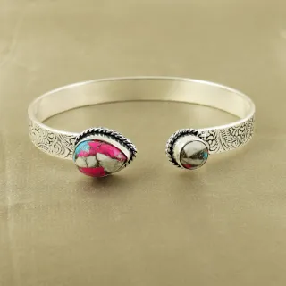 Natural Cotton Candy Sterling Silver Plated Handmade Cuff Bangle