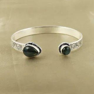 Natural Labradorite Sterling Silver Plated Handmade Cuff Bangle