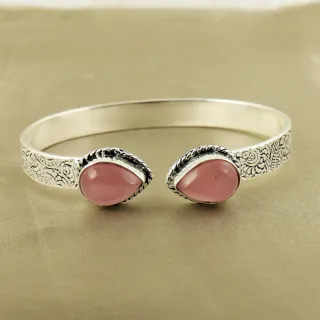 Natural Monalisa Sterling Silver Plated Handmade Cuff Bangle