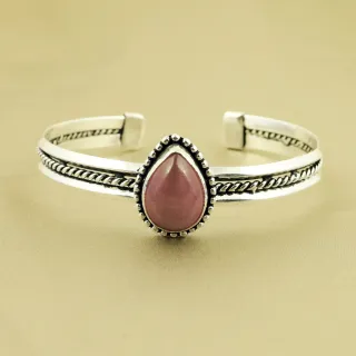 Natural Monalisa Sterling Silver Plated Handmade Cuff Bangle