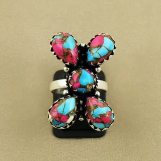 Natural Cotton Candy Sterling Silver Plated Handmade Ring - Size 9 (Adjustable)