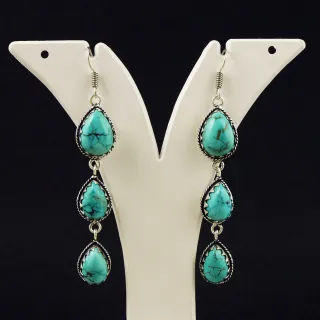Natural Turquoise Sterling Silver Plated Handmade Stud Earring
