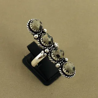 Natural Dalmatian Jasper Sterling Silver Plated Handmade Ring - Size 7.5