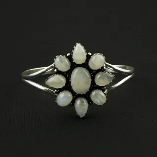 Natural Rainbow Moonstone Sterling Silver Plated Handmade Cuff Bangle