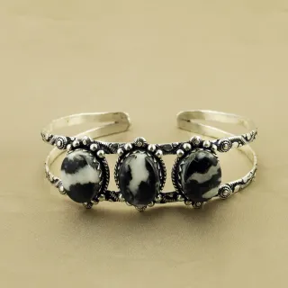 Natural Zebra Jasper Sterling Silver Plated Handmade Cuff Bangle