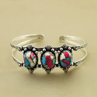 Natural Cotton Candy Sterling Silver Plated Handmade Cuff Bangle