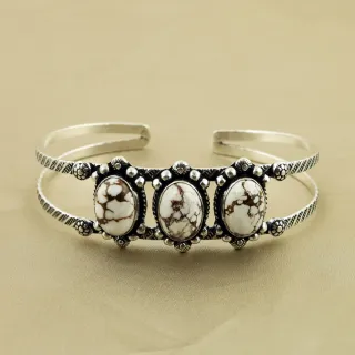 Natural Wild Horse Sterling Silver Plated Handmade Cuff Bangle
