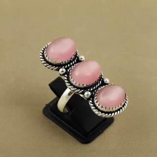 Natural Monalisa Sterling Silver Plated Handmade Ring - Size 8