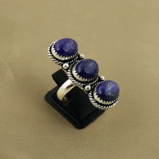 Natural Lapis Lazuli Sterling Silver Plated Handmade Ring - Size 8