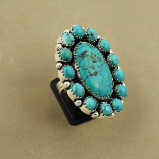 Natural Turquoise Sterling Silver Plated Handmade Ring - Size 8
