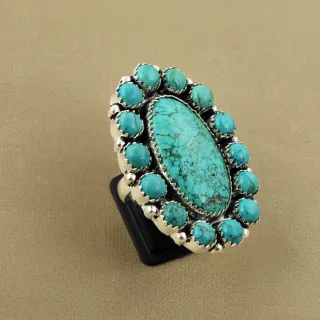 Natural Turquoise Sterling Silver Plated Handmade Ring - Size 9