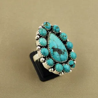 Natural Turquoise Sterling Silver Plated Handmade Ring - Size 7.5