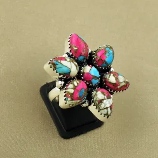 Natural Cotton Candy Sterling Silver Plated Handmade Ring - Size 7.5