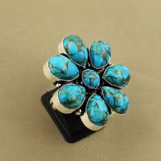 Natural Kingman Turquoise Sterling Silver Plated Handmade Ring - Size 8