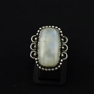 Natural Rainbow Moonstone Sterling Silver Plated Handmade Ring - Size 8 (Adjustable)