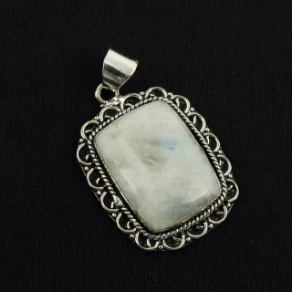 Natural Rainbow Moonstone Sterling Silver Plated Handmade Pendant