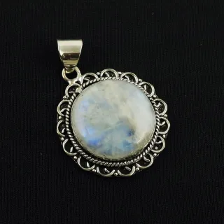 Natural Rainbow Moonstone Sterling Silver Plated Handmade Pendant
