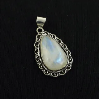 Natural Rainbow Moonstone Sterling Silver Plated Handmade Pendant