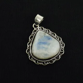 Natural Rainbow Moonstone Sterling Silver Plated Handmade Pendant
