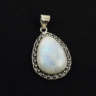 Natural Rainbow Moonstone Sterling Silver Plated Handmade Pendant