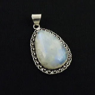 Natural Rainbow Moonstone Sterling Silver Plated Handmade Pendant