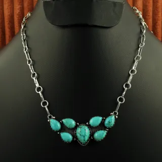 Natural Turquoise Sterling Silver Plated Handmade Necklace