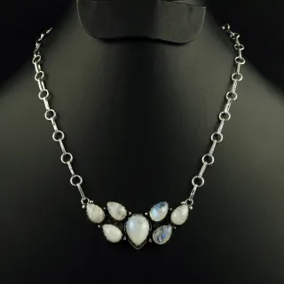 Natural Rainbow Moonstone Sterling Silver Plated Handmade Necklace