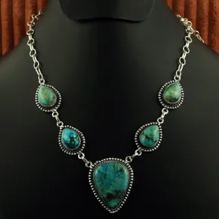 Natural Turquoise & Shattuckite Sterling Silver Plated Handmade Necklace