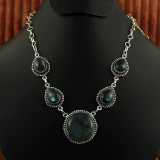 Natural Labradorite Sterling Silver Plated Handmade Necklace
