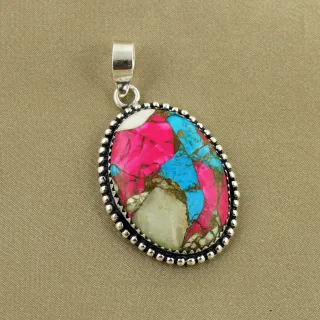 Natural Cotton Candy Sterling Silver Plated Handmade Pendant