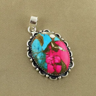 Natural Cotton Candy Sterling Silver Plated Handmade Pendant