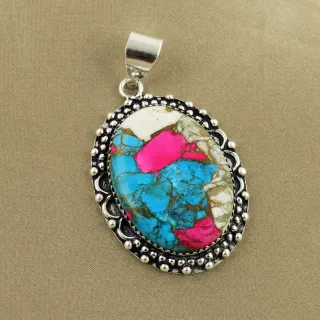 Natural Cotton Candy Sterling Silver Plated Handmade Pendant
