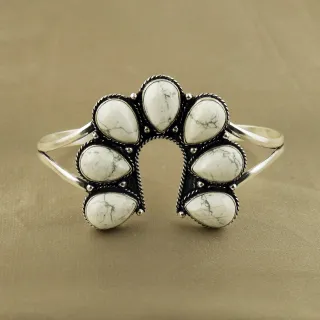 Natural Howlite Sterling Silver Plated Handmade Cuff Bangle