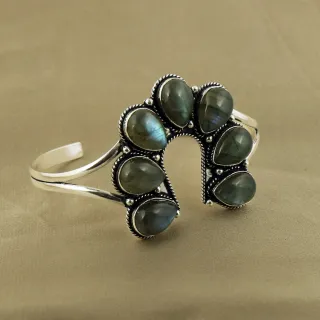 Natural Labradorite Sterling Silver Plated Handmade Cuff Bangle