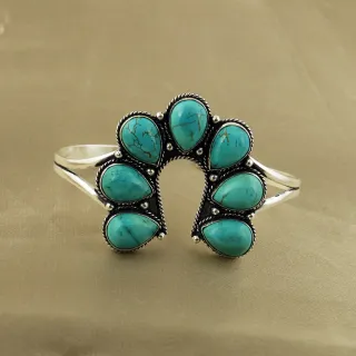 Natural Turquoise Sterling Silver Plated Handmade Cuff Bangle