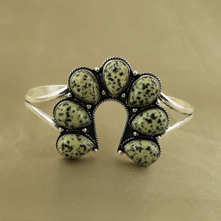 Natural Dalmatian Jasper Sterling Silver Plated Handmade Cuff Bangle