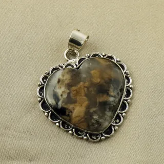 Natural Maligano Jasper 2 Micron Sterling Silver Plated Handmade Pendant