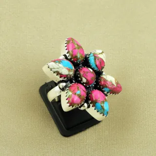 Natural Cotton Candy Sterling Silver Plated Handmade Ring - Size 7