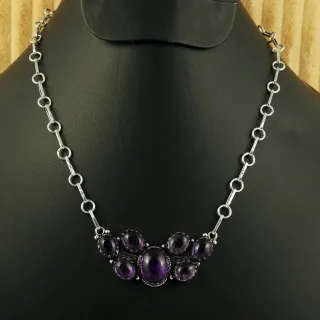 Natural Amethyst Sterling Silver Plated Handmade Necklace