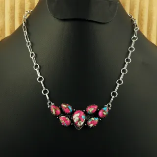 Natural Cotton Candy Sterling Silver Plated Handmade Necklace