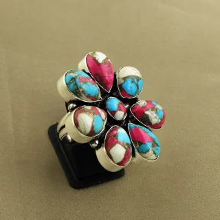 Natural Cotton Candy Sterling Silver Plated Handmade Ring - Size 7.5