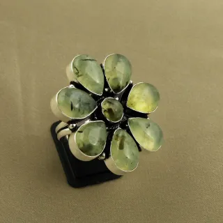 Natural Prehnite Sterling Silver Plated Handmade Ring - Size 10